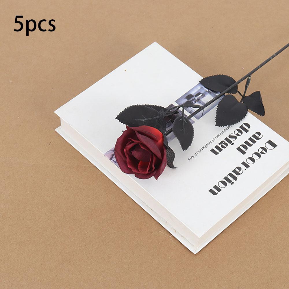 Black Artificial Rose Flowers Halloween Dark Horror Gothic Black Simulated Flower Bouquet for Home Wedding Party Halloween Decor