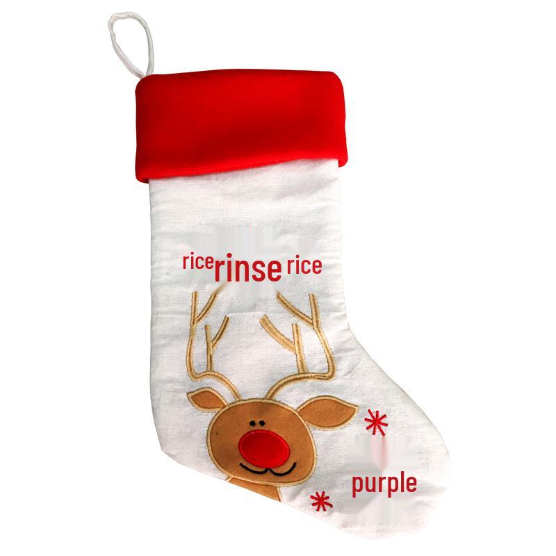 43cm Burlap Embroidered Santa Claus Christmas Stocking Gift Bag