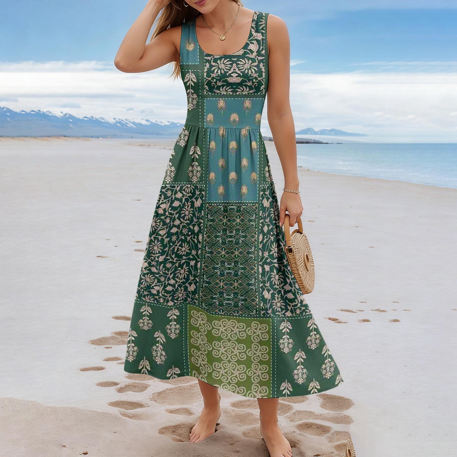 Ladies  floral summer casual and fashionable sleeveless long dress S