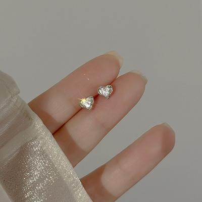 Love Pink Diamond Stud Earrings Female Korean Version Niche Commuting Zircon Earrings Ins Simple Earrings