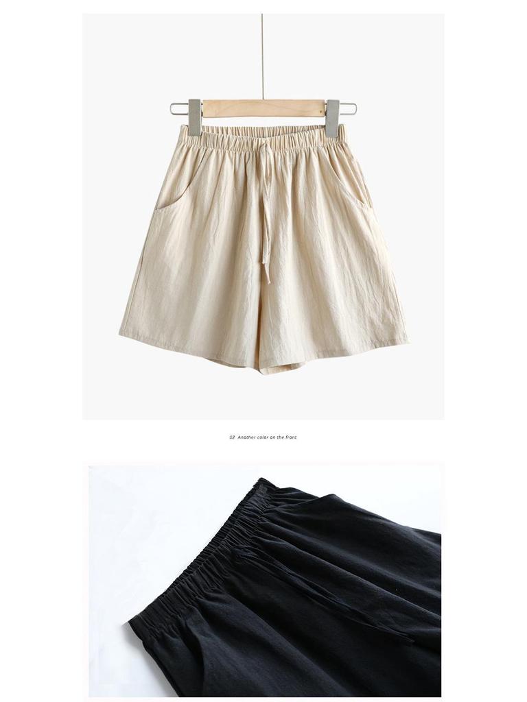 Damen-Shorts aus Baumwoll-Leinen-Mischgewebe mit weitem Bein: Trendige, lässige Bermudas für Frühling/Sommer – für Sport oder Zuhause.