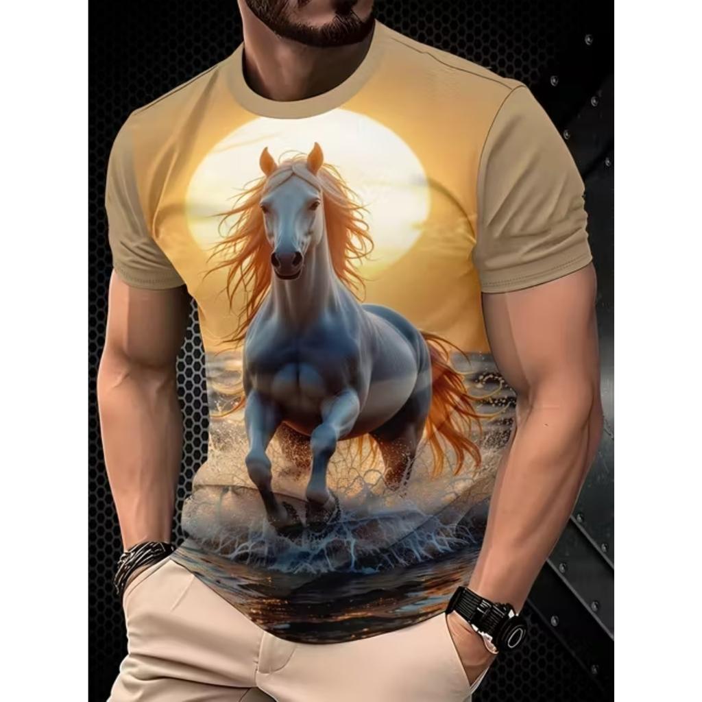 New Summer Men's Fashion T-shirt Personality Animal Pattern Printed Men's T-shirt Top