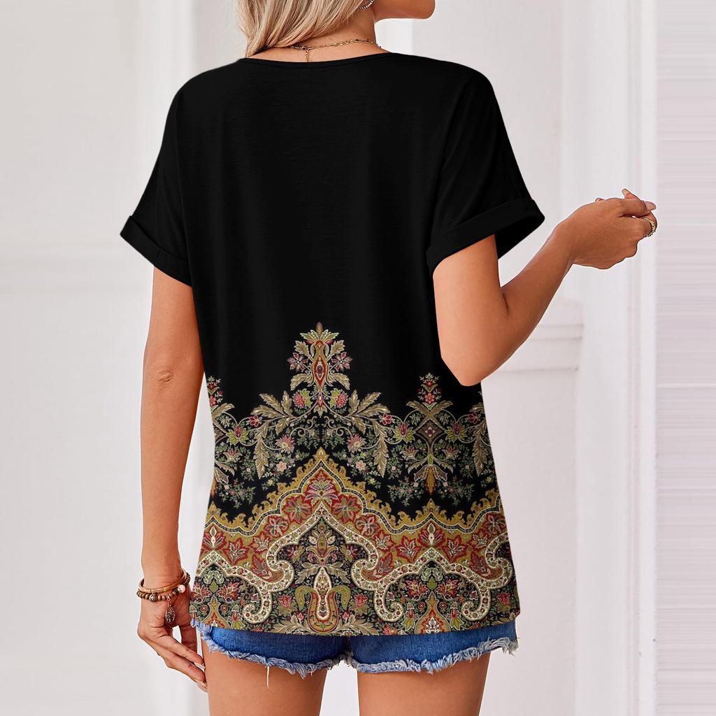 Damen Sommer Oberteile Kurzarm V-Ausschnitt Hemden Lässig Elegant Sommer Blusen Tunika Top