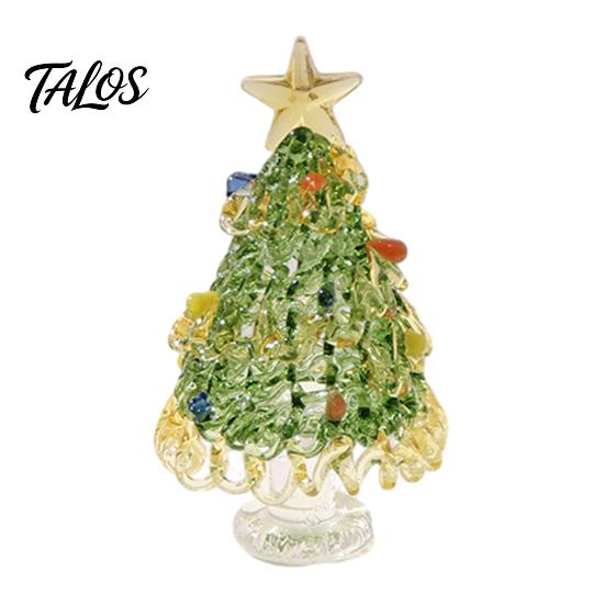 Handmade Glass Holiday Decor Mini Christmas Tree Figurine, Colored Glaze Tabletop Ornament Colorful Glazed Figurine with Star Top for Xmas Indoor Desk