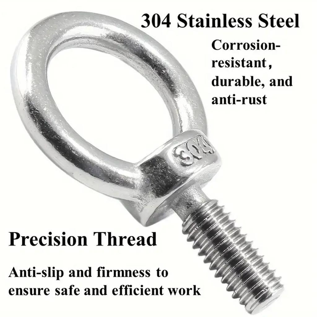 M4 M5 M6 M8 Eyebolt Rings Stainless Steel Lifting Eye Hoist Rings Hooking Nut Screw Easy Installation Marine Rigging Accessories