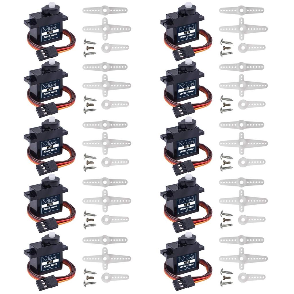 Miuzei Micro Servo Motor, 9g, 180°, 10 Metal Gears, High Torque, for RC Helicopters, Airplanes, Boats, Robots, and Arduino