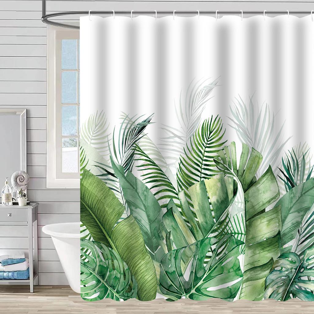Shower Curtain Waterproof And Mildew-Proof 3D Digital Printing Plant Printing Shower Bath Bathroom Partition Curtain Free Punching