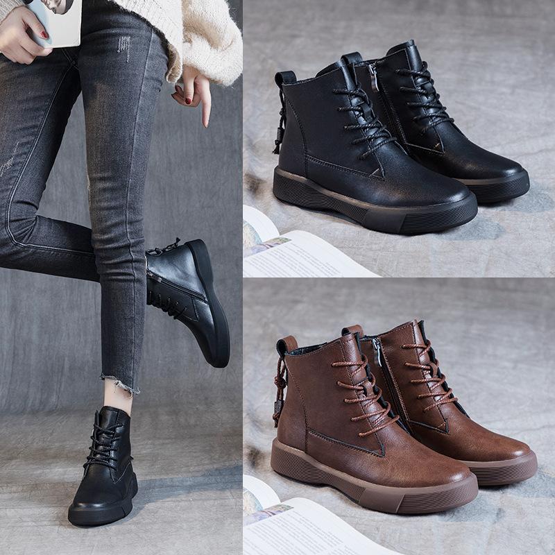 2025 casual new casual boots women's flat-bottomed large-size Martin boots student versatile British style soft-soled thermal short boots