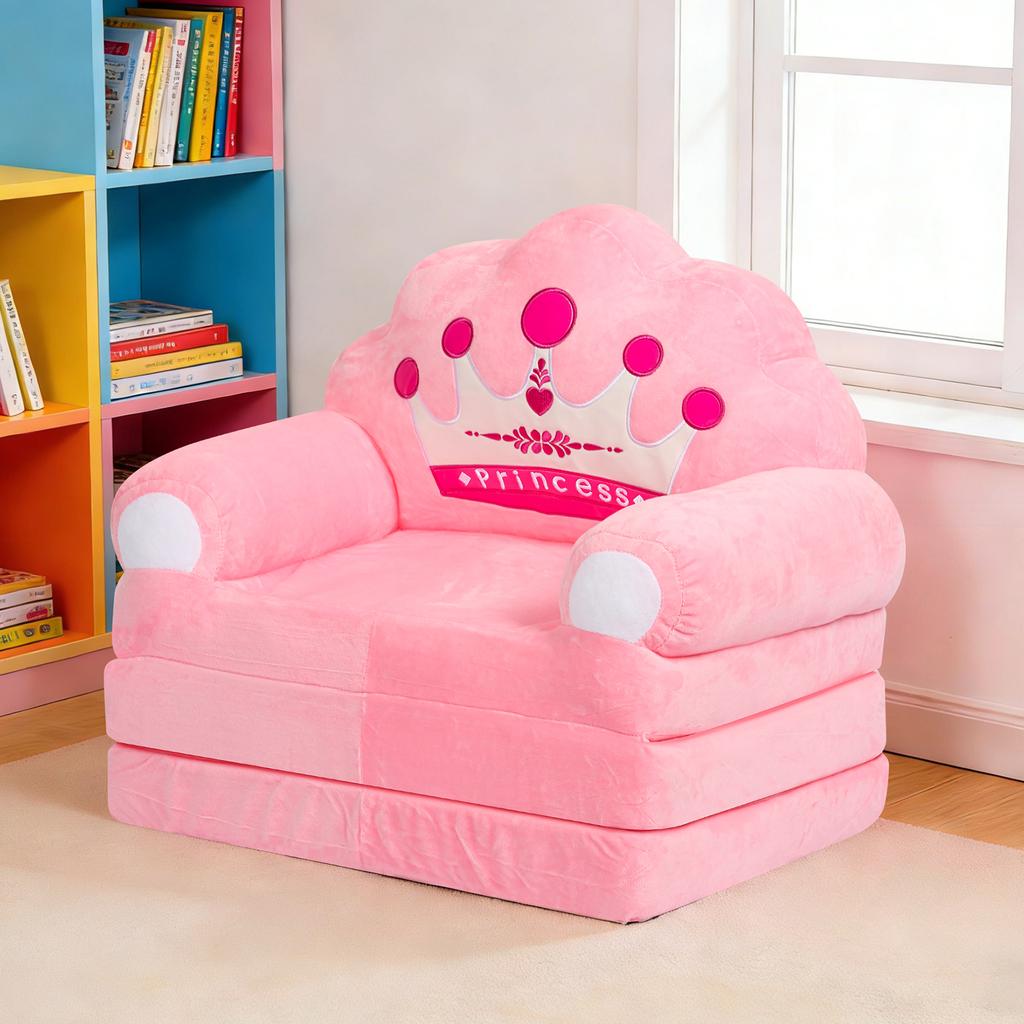 2 In 1 Foldable Kids Sofa Bed Baby Seat Chair Foam Filled Toddler Sleeping Couch Reading Armchair for Reading Relaxing Nursery