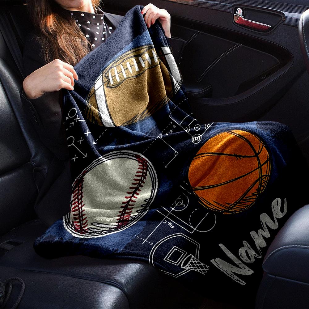 Custom Name Ball Sports Theme Printed Blanket - Perfect for Couch, Bed, Travel & Outdoor Use | Machine Washable, Cozy & Durable.