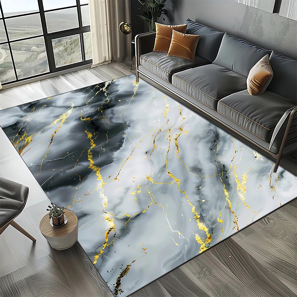Neuer Stil Schwarz Weiß Gold Marmor Mode 3D Teppich Teppich für Wohnzimmer Schlafzimmer Zuhause Sofa Dekoration, Kinder Rutschfeste Bodenmatte