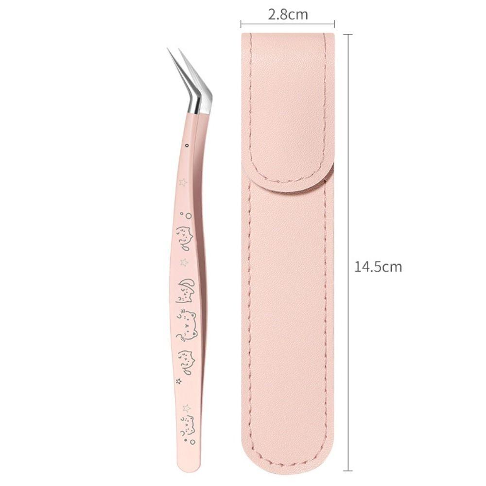 Stainless Steel False Eyelash Tweezers Anti-static With Leather Case Lashes Extension Tweezer High Precision Cartoon