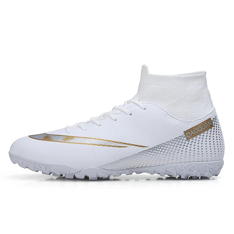 Football shoes high-top broken nails artificial turf leather feet men's and women's spikes competition student training shoes one piece 2025