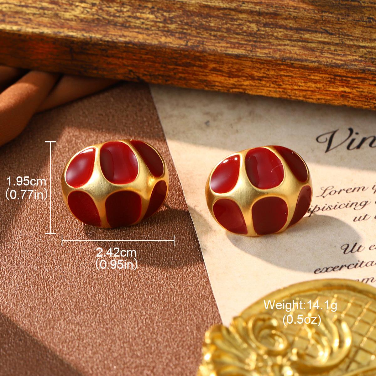 Новогодние красные эмалированные объемные серьги-гвоздики с подтеками, Рождественские ретро серьги из меди с золотым покрытием, высококачественные, сохраняющие цвет