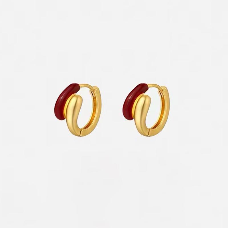 Real 925 Silver Red Drip Glaze Gold Hoop Earrings For Women Trendy Fine Jewelry Niche Advanced Accessories