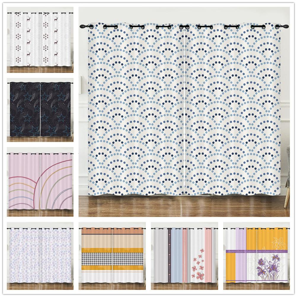 Curtains Simple And Simple Pattern 3D Digital Printing Blackout Curtain Punching