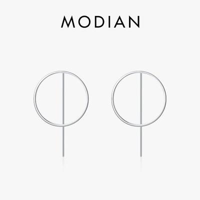 Modian Simple Circle Silver Drop Earrings Real 925 Sterling Silver Line Fashion Dangle Ear For Women Party Jewelry