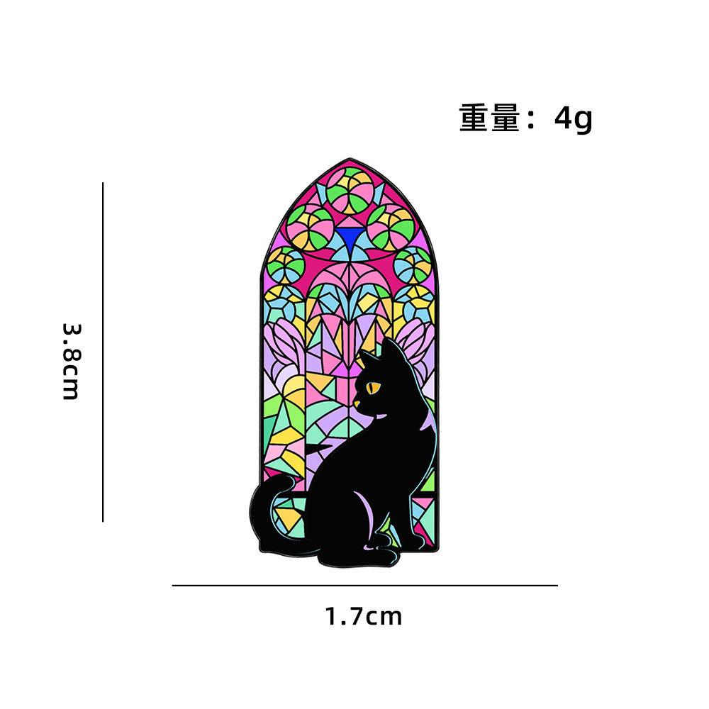 Black cat whispering under colored windows Theme badge Personality creative animal cat cute brooch Clothes accessories