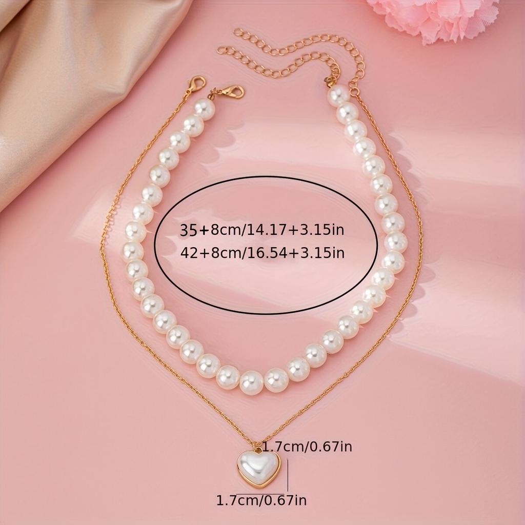 Stylish Simple Pearl Necklace Double Layer Women's Necklace Stacked Wind Alloy Necklace, Accessories