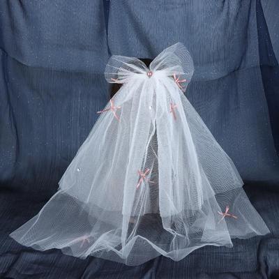 Corto Vélo da Sposa in Tulle con Fiocco Bianco e Fermaglio per Capelli Matrimonio Addio al Nubilato Addio al Celibato Vélo Fermaglio per Capelli Accessori per Capelli Oggetti di Scena per Servizio Fotografico
