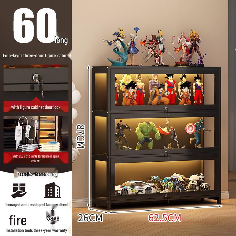 Acrylic Lockable Display Case with LED Lights for Figurines and Models, Dustproof Transparent Stand