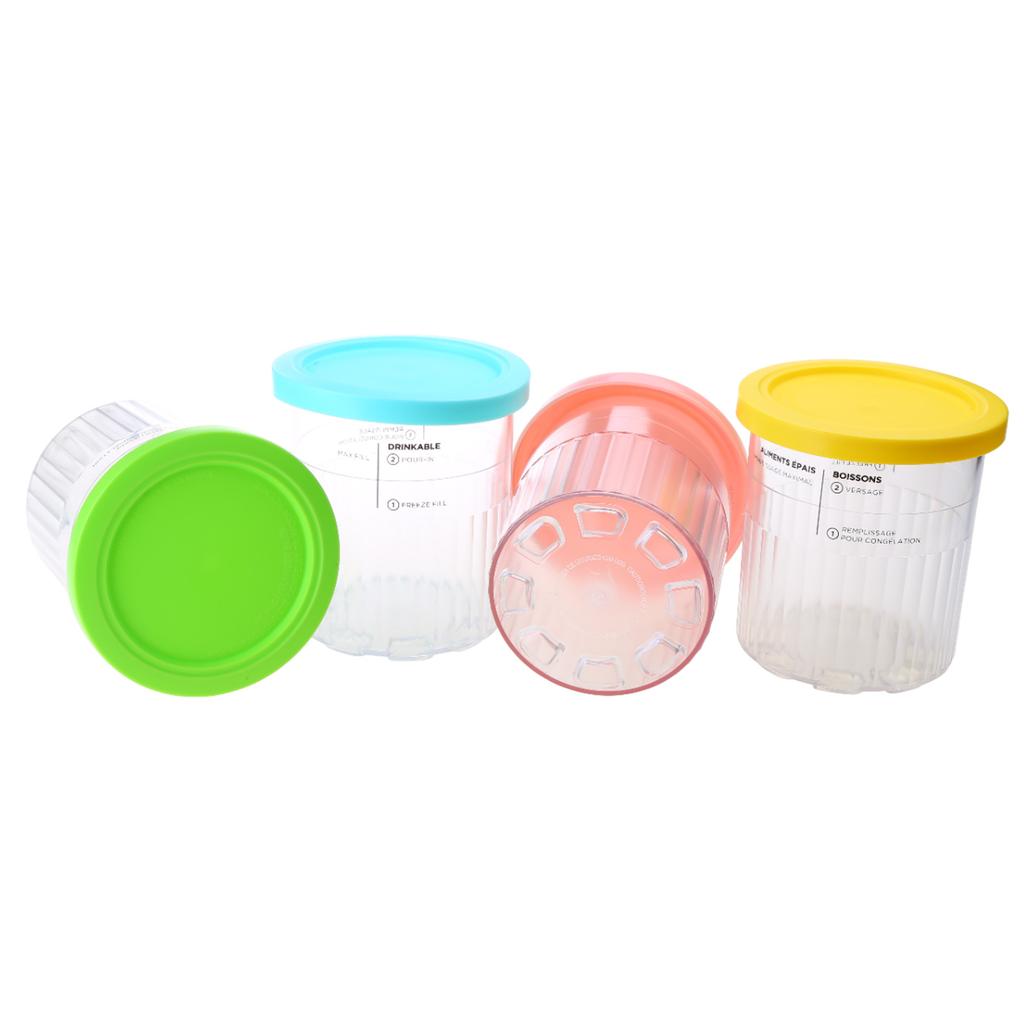 4 stk. Iskrempintbegre for NC500 NC501 Ninja- Creami-serien Iskremmaskin Erstatninger Oppbevaringskrukke med Lokk