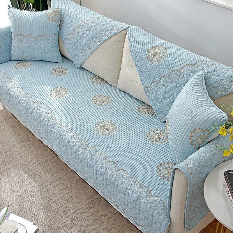 Funda de sofá bordada de algodón de doble cara, funda de cojín para sofá de cuatro estaciones, funda de sofá de esquina moderna para sala de estar, funda de reposabrazos, toalla
