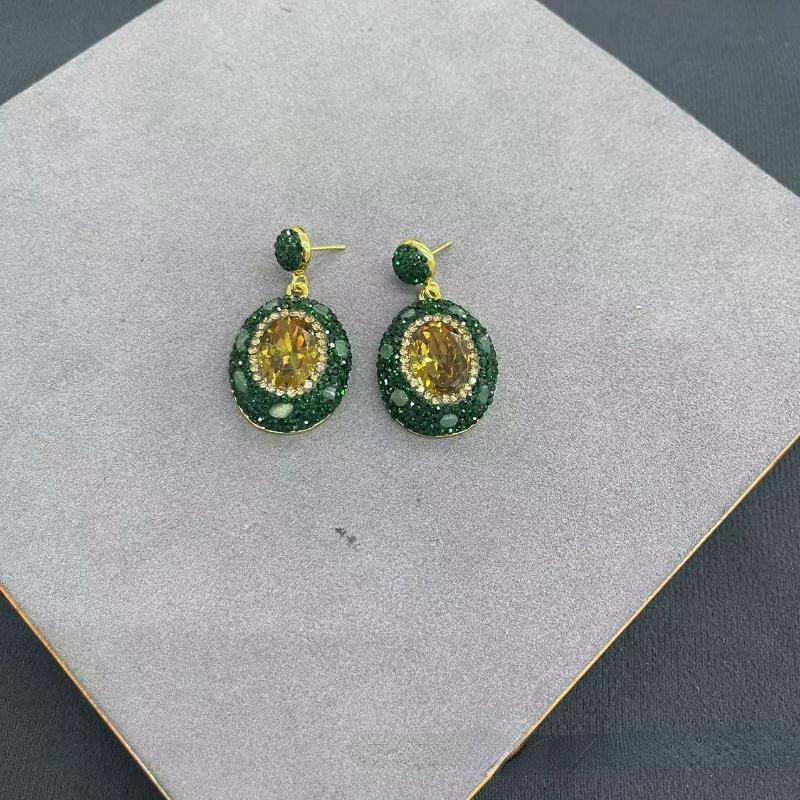 Natural Turkish Color-changing Stone Set with Green Rhinestone 4-piece Jewelry Exquisite Fashion Women's Party Accessories