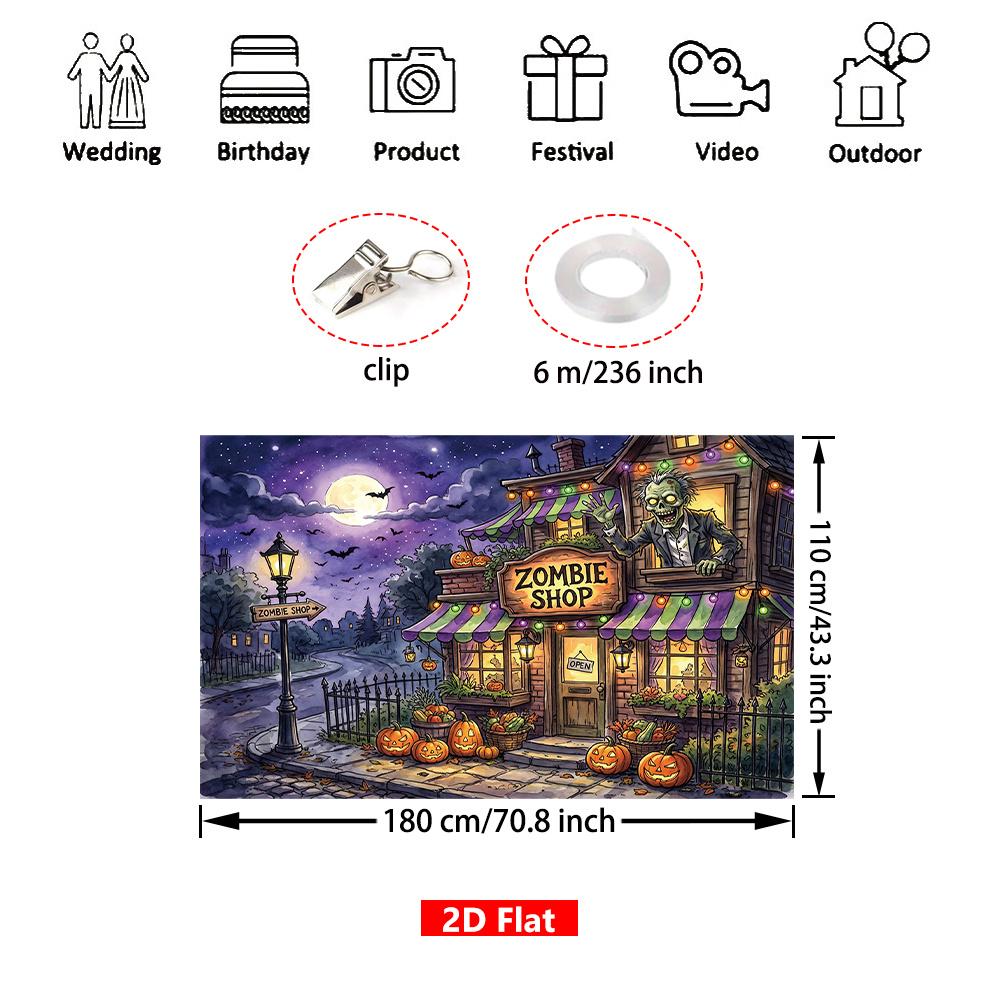 1Pcs Spooky Zombie Shop Night Horror Scene Decoration Background Halloween Backdrop Decorations For Photo Studio Booth Party