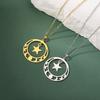Teamer Star Moon Phase Round Pendant Necklace Women Girls Stainless Steel Party Jewelry No Rust Birthday Gift