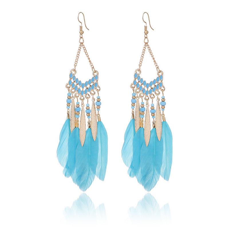 Bohemian Long Tassel Feather Earrings - Trendy Douyin-Inspired Design for Women