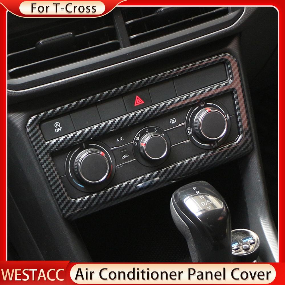 Carbon Fiber Car Air Cinditioner Button AC Knob Panel Cover Sticker Trim for Volkswagen VW T-Cross Tcross 2018-2023