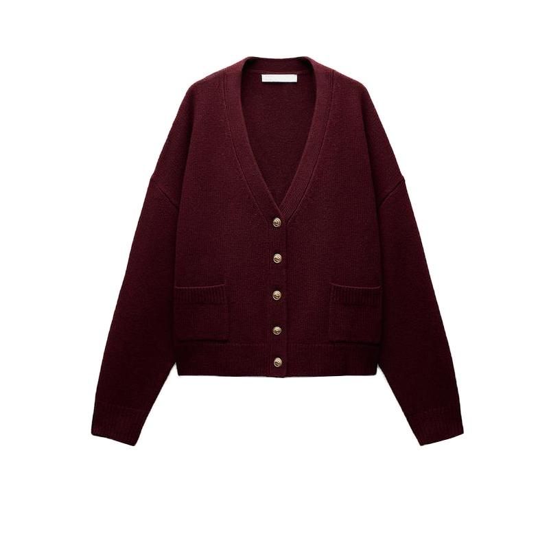 Fall and Winter New Women's Clothing French Wool Blend Gold Button Decoration Long Sleeves V-neck Knitted Jacket 2893014