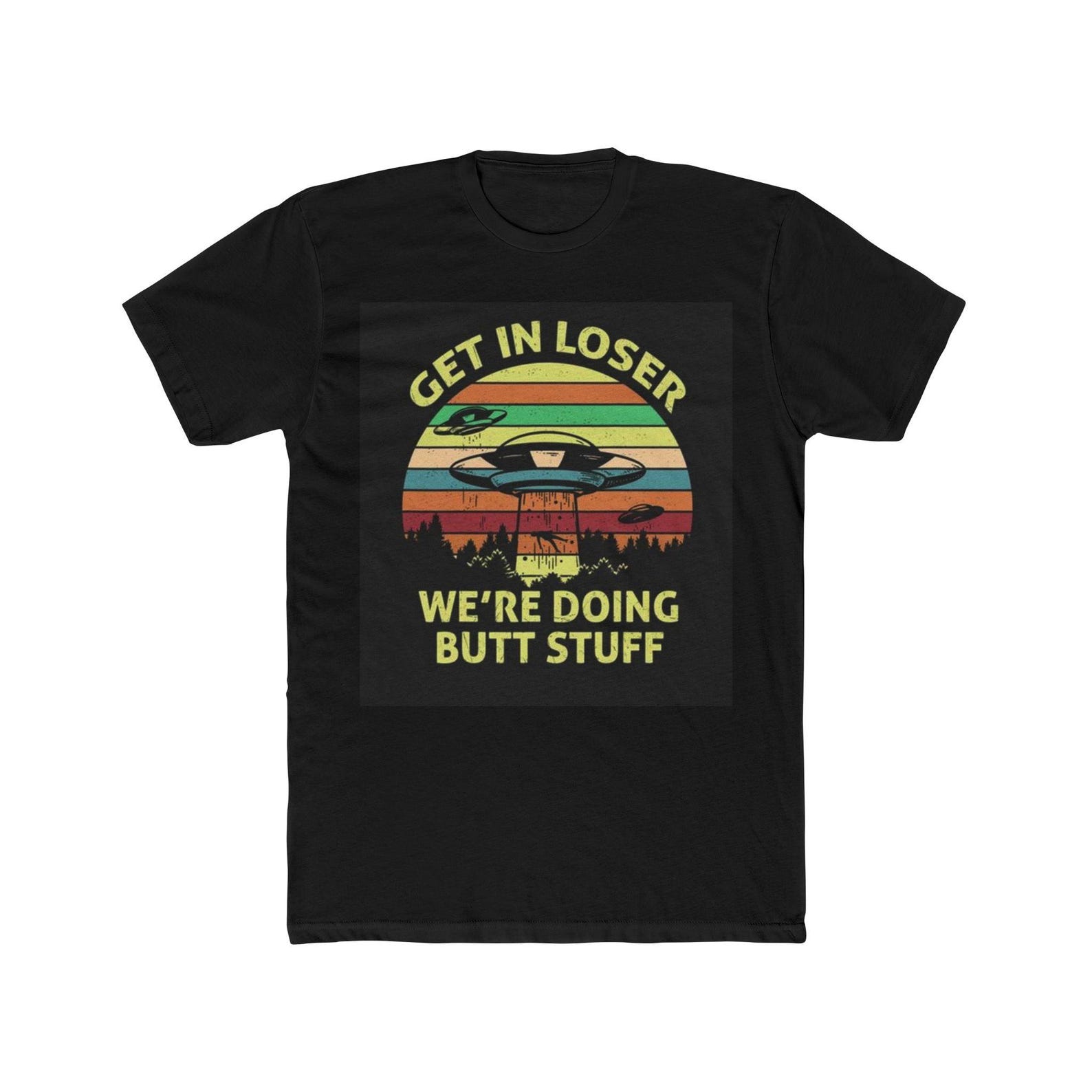 Alien Spaceship Beam Graphic T-Shirt — Retro Sci-Fi UFO Men s Tee 3XL