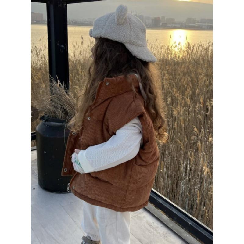 2023 Autumn Corduroy Standing Collar Vest Children Warm Thicken Vest Baby Cotton Waistcoat Kids Outerwear Coat Boys Girls Jackets Vest