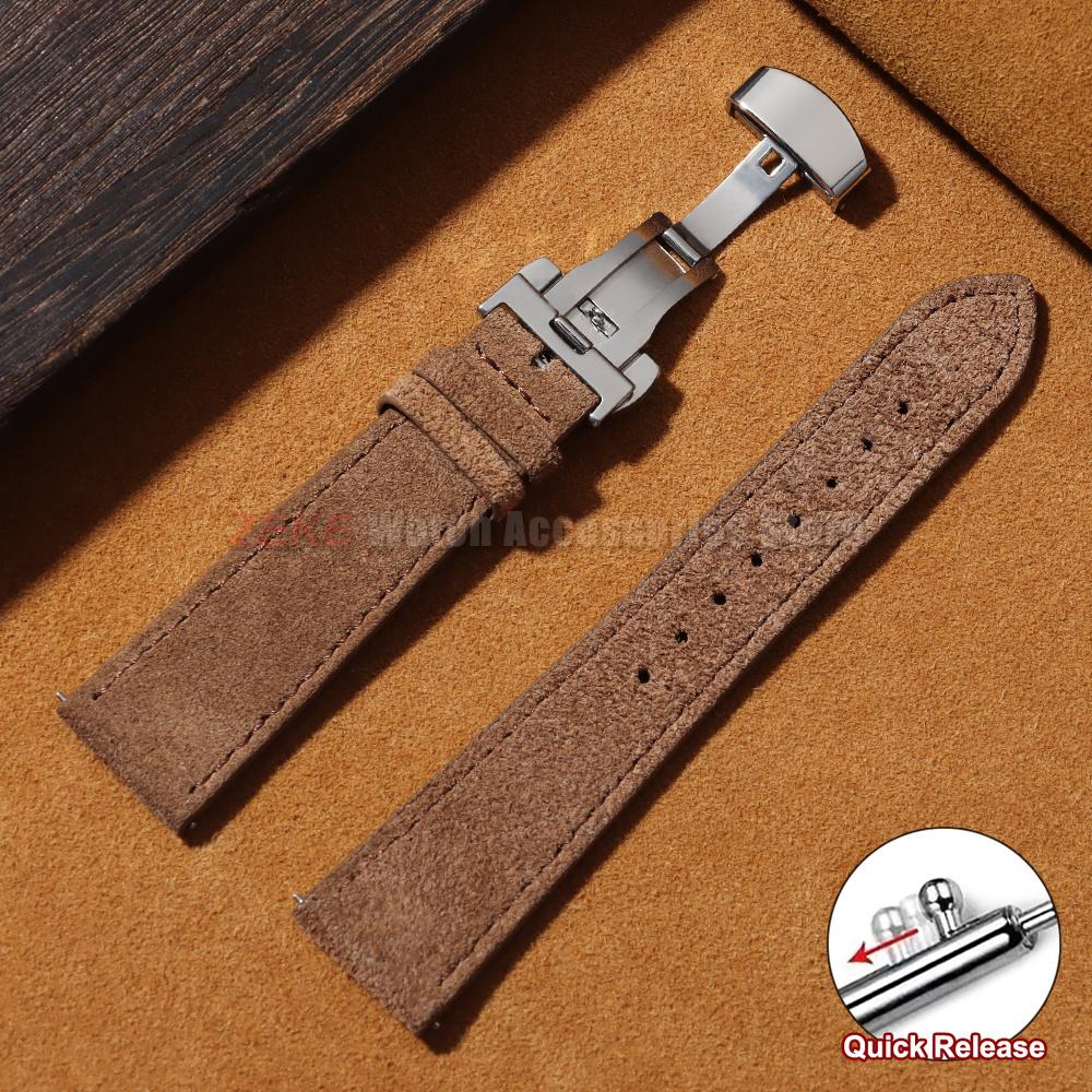 Cinturino per Orologio in Pelle Scamosciata Vintage a Rilascio Rapido Cinturino in Pelle di Vitello 18/19/20/22mm Cinturino di Ricambio con Fibbia a Farfalla
