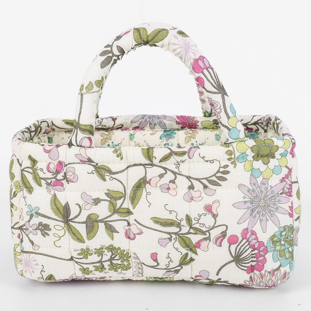 Floral Quilted Baskets with Handles Collapsible Floral Laundry Hamper Foldable Floral Organizer Bin for Home Picnic Shopping