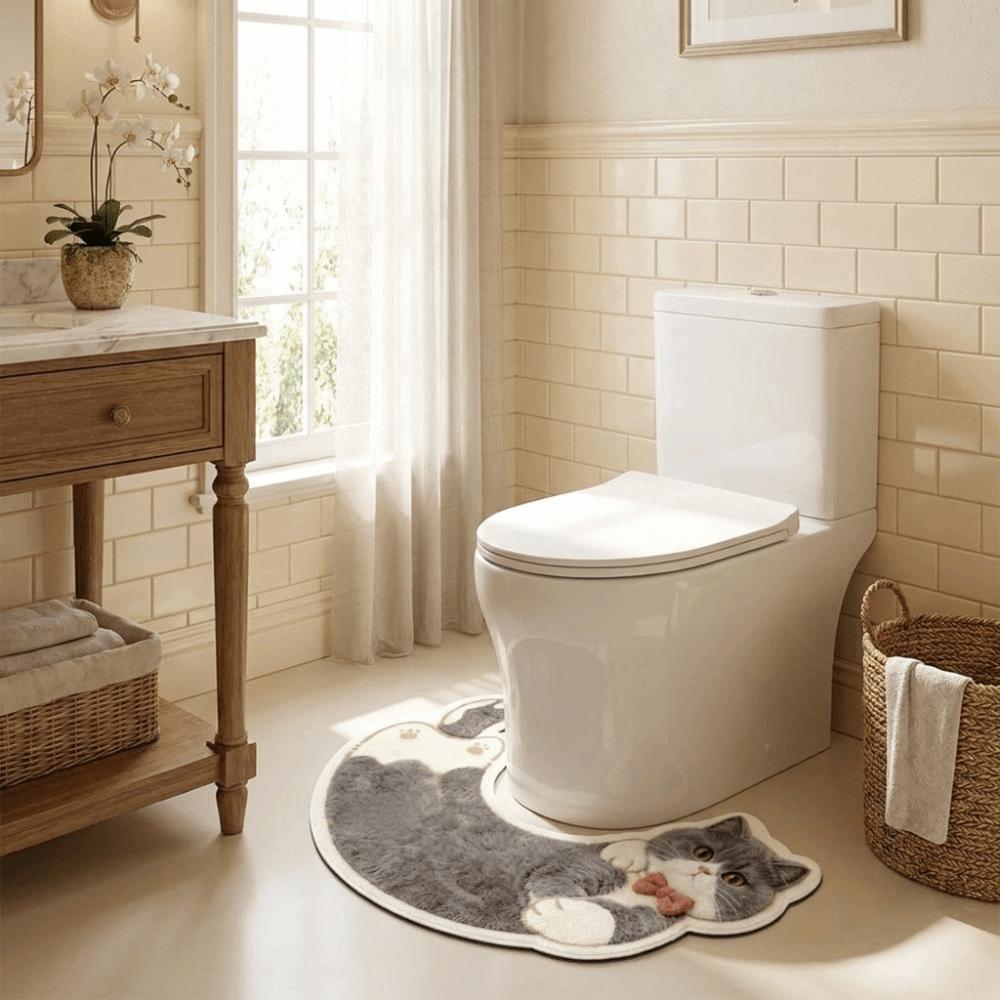 Cartoon Cat Pattern U-Shaped Bath Mat Cozy Absorbent Mat Convenient Toilet Foot Mat Home Decor