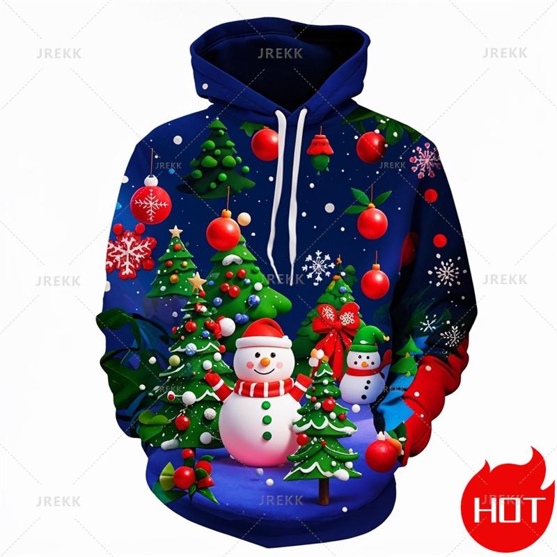 Fashion New 3D Happy Christmas Printing In Hoodies Sweatshirts Cute Snowmen Christmas Ornament Graphic Pullovers Clothing