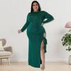 Plus Size Womens Long Sleeve Knit Dress With Zipper Tie Detail Irregular Hem Midi To Maxi In Solid Colors