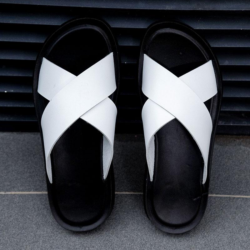 Fashion Italian Leather Slippers For Men 2024 New Hotel Beach Summer Shoes High Quality Big Size 47 Slip On Light Flats Male Flip Flops