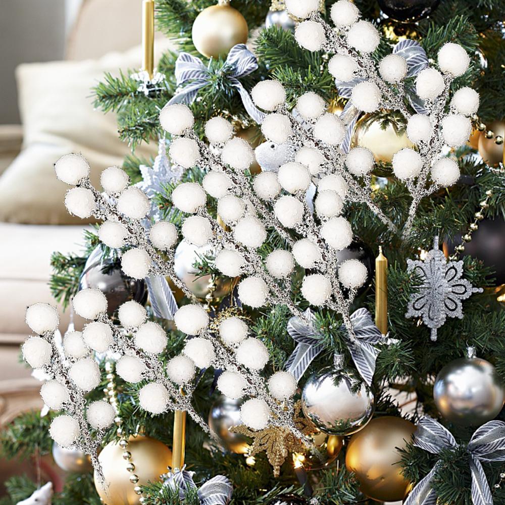 100/5pcs Artificial White Holly Berries Stems Berry Picks for DIY Xmas Wreath Floral Arrangements Winter Holiday Xmas Tree Decor