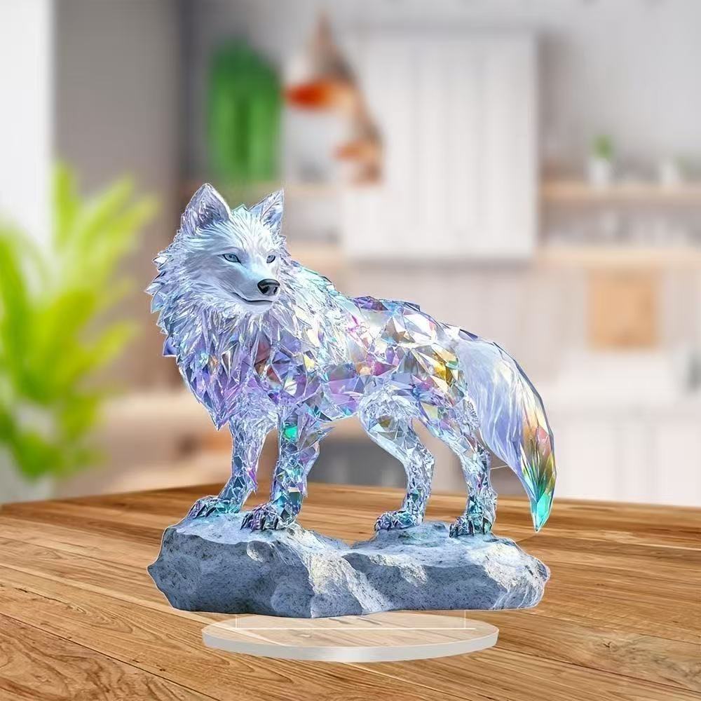 Acrylic White Crystal Dragon Statue 2D Flat Cool Figurine Home Office Cafe Room Studio Display Case Table Ornament Decor Gift