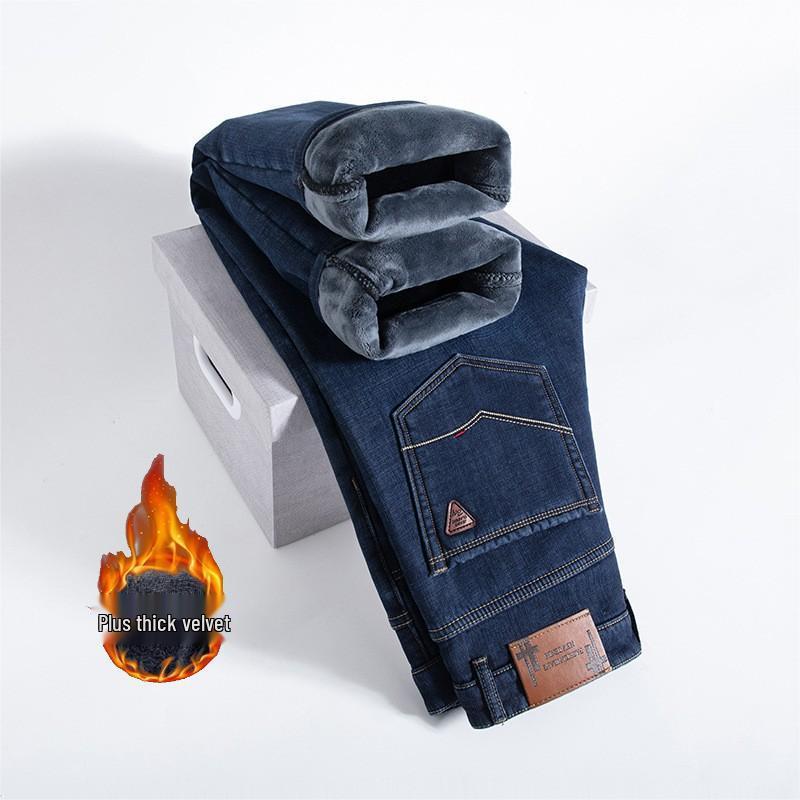 Men's Lambswool Fleece-Lined Winter Jeans - Warm, Loose, Straight-Leg Casual Pants