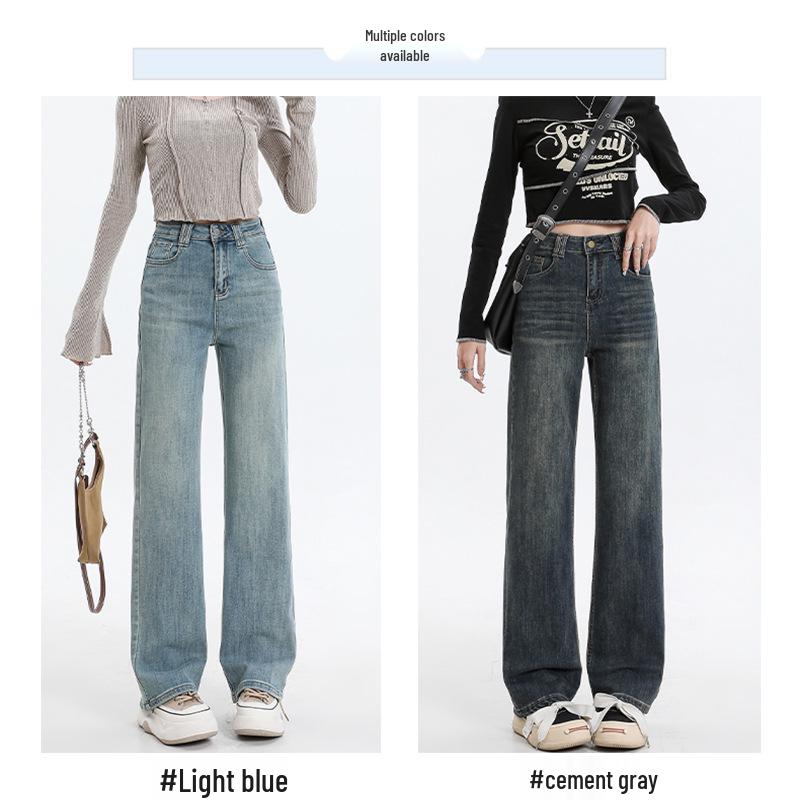 

Spring 2025 Retro American Women s High-Waisted Narrow Wide-Leg Jeans in Cement Grey M
