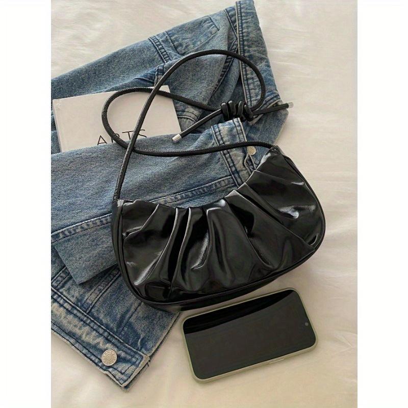 Mode Einfarbig Gold Wolkenplissee PU Damen Handtasche Schlicht Süßer Stil Schultertasche, Umhängetasche. Geeignet zum Einkaufen