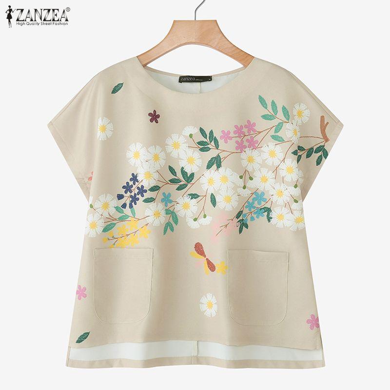 ZANZEA Women Floral Print Summer Casual Short Sleeve Blouse