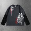 Men's Dark-themed Hip-hop Print Long-sleeve T-shirt with Contrasting Colors—a Trendy, Casual Style Perfect for Everyday Wear