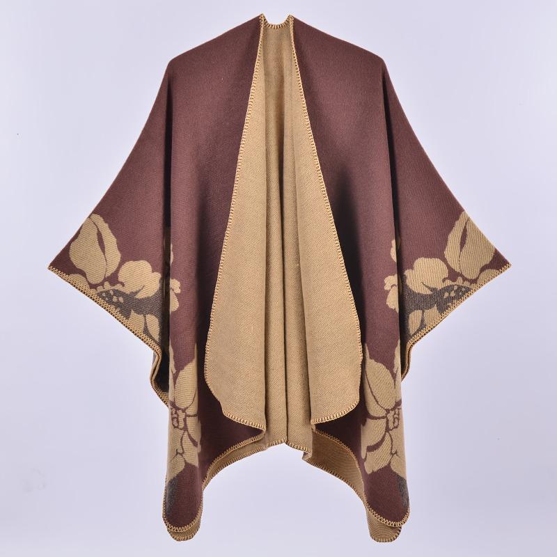 

Fashion imitation cashmere split shawl cape double-sided large flower thickened cold-proof and warm outer scarf cape 130x150cm