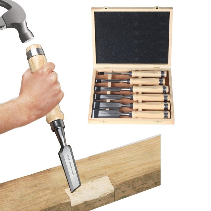 6Pcs Wood Chisel Set for Woodworking CRVSteel with Wood Handle In Wooden Presentation Box